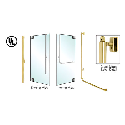 CRL-Blumcraft® Satin Brass Left Hand Reverse Glass Mount Retainer Plate "LS" Exterior, Top Securing Panic Handle