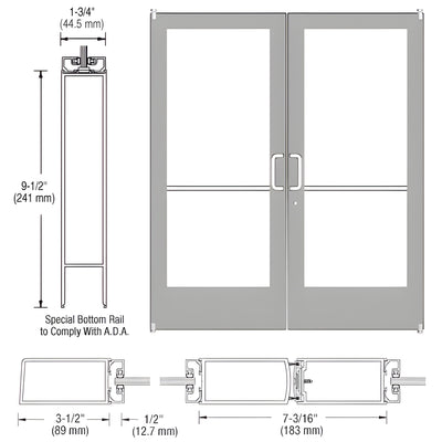 CRL-U.S. Aluminum Clear Anodized Custom Pair Series 400 Medium Stile Offset Pivot Entrance Doors for Surface Mount Door Closer