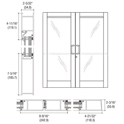 CRL-U.S. Aluminum White KYNAR® Paint Custom Pair Series 604 Blast Resistant Butt Hinge Entrance Doors for Surface Mount Door Closers
