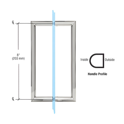 CRL 8" Polished Chrome RM Series Flat Outside Surface/Round Tubing Inside Back-to-Back Pull Handle
