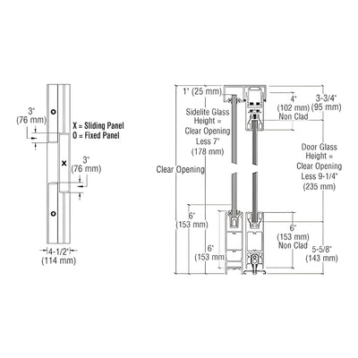 CRL Black Bronze Anodized OXO SSR 6" Bottom and 4" 241" Top Rail Square Sliding Door System