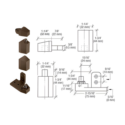 CRL Dark Bronze Offset Left Hand Pivot Set Flush with Frame Face