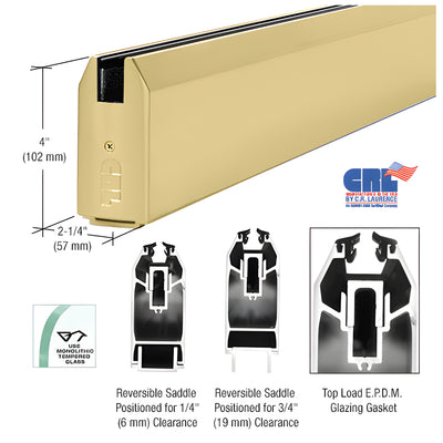 CRL Satin Brass 4" Custom Length Tapered Sidelite Rail for 3/4" Glass