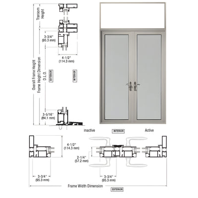 CRL-U.S. Aluminum Clear Anodized Series 925 Transom Patio Door Pair Swing Out