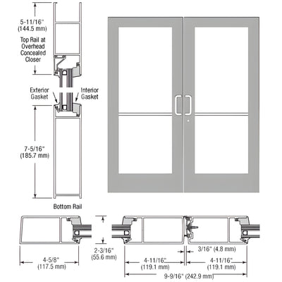 CRL-U.S. Aluminum Clear Anodized IG600 Series Custom Pair StormFront™ Butt Hinged Entrance for Concealed Overhead Closer