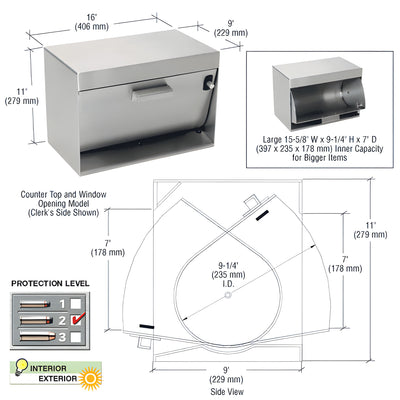 CRL Brushed Stainless Counter Top/Window Opening Pass-Thru Hopper