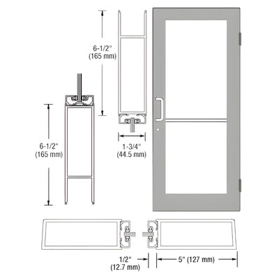 CRL-U.S. Aluminum Clear Anodized Custom Size Single Series 550 Wide Stile Butt Hinge Entrance Door for Overhead Concealed Door Closer