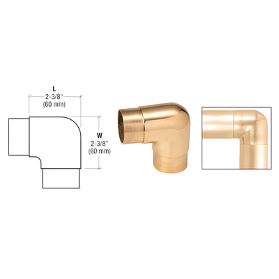 CRL Polished Brass Sharp Radius 90 Degree Corner for 2" Tubing