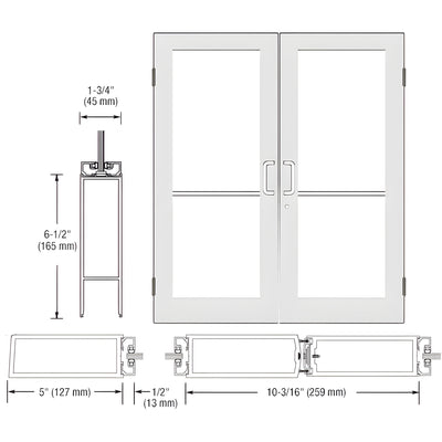 CRL-U.S. Aluminum White KYNAR® Paint Custom Size Pair Series 550 Wide Stile Butt Hinge Showroom Doors for Surface Mount Door Closers