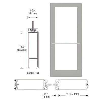 CRL-U.S. Aluminum Clear Anodized 550 Series Wide Stile Active Leaf of Pair 3'0 x 7'0 Center Hung for OHCC with Standard Push Bars Complete Door Std. MS Lock and Bottom Rail