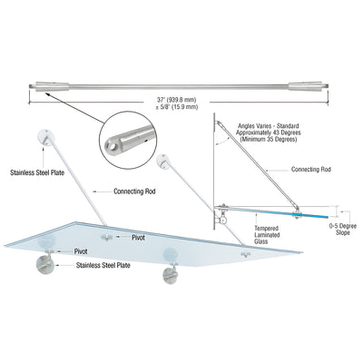 CRL 316 Brushed Stainless 37" Glass Awning System Connecting Rod for 36" Wide Panels