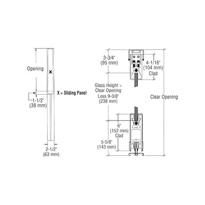 CRL Black Powder Coated X-/-X Format Sliding Door Entrance System - 4" Square Top 6" Square Bottom Rail