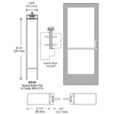 CRL-U.S. Aluminum Clear Anodized 400 Series Medium Stile Inactive Leaf of Pair 3'0 x 7'0 Offset Hung with Geared Hinged Complete Door Std. Lock and 9-1/2" Bottom Rail