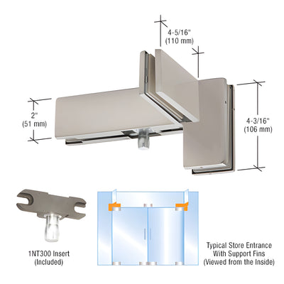 DORMAKABA® Brushed Stainless Left Hand Sidelite Mounted Transom Patch Fitting with Support Fin Bracket