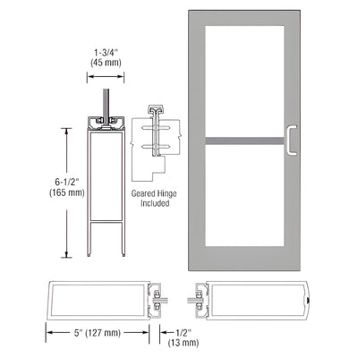 CRL-U.S. Aluminum Clear Anodized 550 Series Wide Stile Inactive Leaf of Pair 3'0 x 7'0 Offset Hung with Geared Hinged Complete Panic Door for 1" Glass with Standard Panic and Bottom Rail