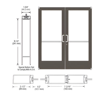 CRL-U.S. Aluminum Bronze Black Anodized Custom Pair Series 400 Medium Stile Offset Pivot Entrance Doors for Surface Mount Door Closers