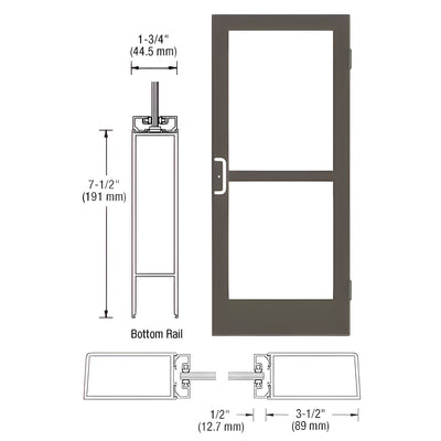 CRL-U.S. Aluminum Bronze Black Anodized Custom Single Series 400 Medium Stile Butt Hinged Entrance Door With Panic for Surface Mount Door Closer