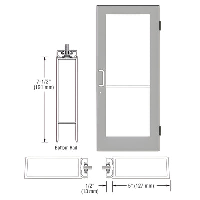 CRL-U.S. Aluminum Clear Anodized 550 Series Wide Stile (RHR) HRSO Single 3'0 x 7'0 Offset Hung with Butt Hinges for Surf Mount Closer Complete Door/Std. MS Lock, 7-1/2" Std. Bottom Rail