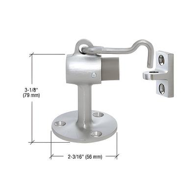 CRL Satin Chrome Finish Brass Floor Mounted Heavy-Duty Door Stop with Hook and Holder