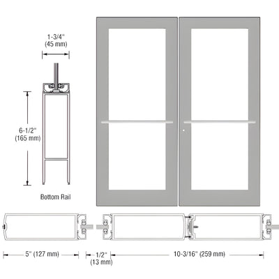 CRL-U.S. Aluminum Clear Anodized Custom Pair Series 550 Wide Stile Center Pivot Entrance Door for Overhead Concealed Door Closers