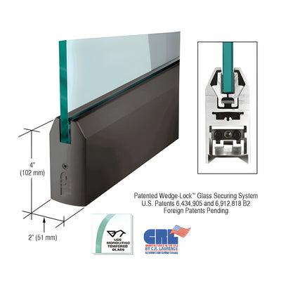 CRL Black Bronze Anodized 1/2" Glass 4" Tapered Door Rail Without Lock - 35-3/4" Length