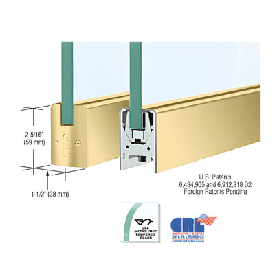 CRL Satin Brass 3/8" Glass Low Profile Square Door Rail Without Lock - Custom Length
