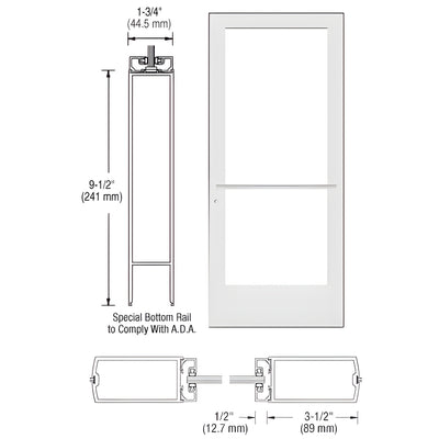 CRL-U.S. Aluminum White KYNAR® Paint Custom Single Series 400 Medium Stile Center Pivot Entrance Door for Overhead Concealed Door Closer