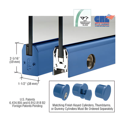 CRL Custom Color 1/2" Glass Low Profile Tapered Door Rail With Lock - Custom Length