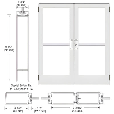 CRL-U.S. Aluminum White KYNAR® Paint Custom Pair Series 400 Medium Stile Butt Hinged Entrance Doors With Panics for Surface Mount Door Closers