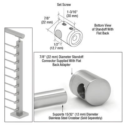 CRL 316 Polished Stainless Right End Standoff Connector (Flat Back)