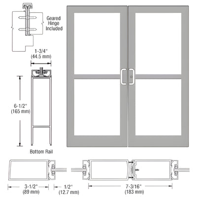 CRL-U.S. Aluminum Clear Anodized Custom Pair Series 400 Medium Stile Offset Hung Geared Hinge Entrance Doors for Panics and Surface Mount Door Closers