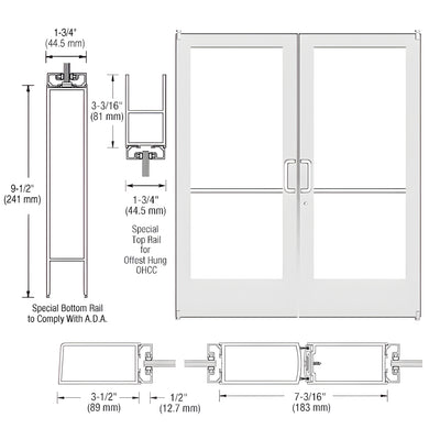CRL-U.S. Aluminum White KYNAR® Paint Custom Pair Series 400 Medium Stile Offset Pivot Entrance Doors for Overhead Concealed Door Closers