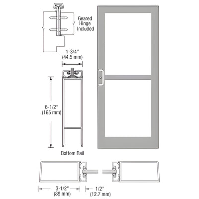 CRL-U.S. Aluminum Clear Anodized Custom Single Series 400 Medium Stile Offset Hung Geared Hinge Entrance Door For Panic and Surface Mount Door Closer