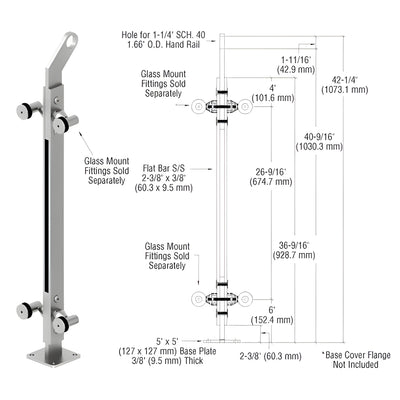 CRL Polished Stainless Custom P2 Series 180 Degree Center Post Railing Kit