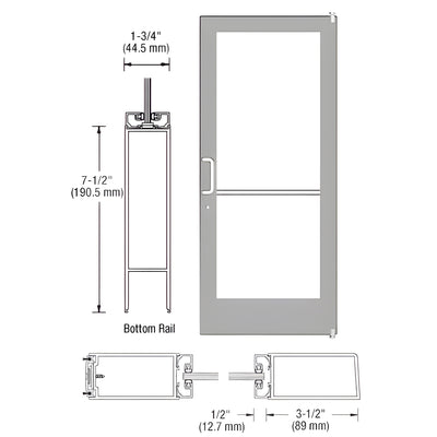 CRL-U.S. Aluminum Clear Anodized 400 Series Medium Stile Active Leaf of Pair 3'0 x 7'0 Offset Hung with Pivots for Surf Mount Closer Complete Door/Std. MS Lock, 7-1/2" Std. Bottom Rail