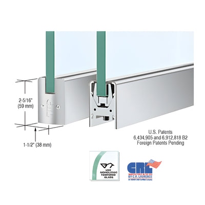 CRL Satin Anodized 1/2" Glass Low Profile Square Door Rail Without Lock - 35-3/4" Length