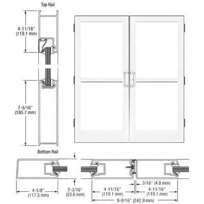 CRL-U.S. Aluminum White KYNAR® Paint Custom Pair StormFront™ Series IG500 StormFront™ Butt Hinged Entrance Doors for Panics and Surface Mount Door Closers