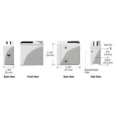 CRL Z-Series Stainless Steel Square Radius Glass Clamp 3/8-1/2"