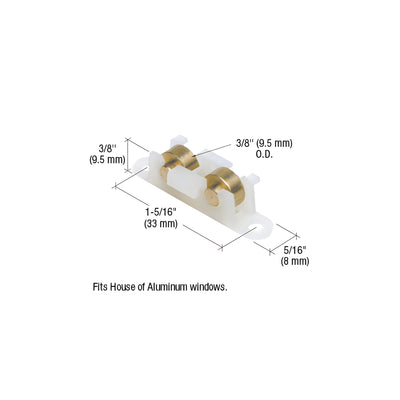 CRL 3/8" Brass Dual Sliding Window Roller for House of Aluminum Windows