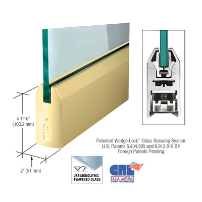 CRL Satin Brass 1/2" Glass 4" Tapered Door Rail Without Lock - Custom Length