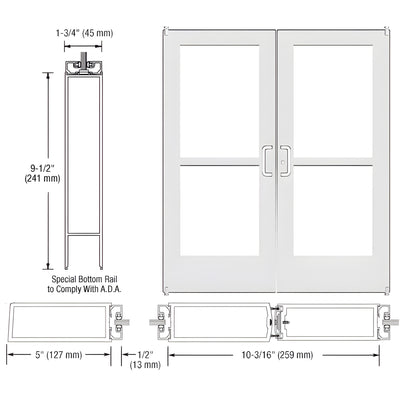 CRL-U.S. Aluminum White KYNAR® Paint Custom Pair Series 550 Wide Stile Offset Pivot Entrance Door With Panics for Surface Mount Door Closers