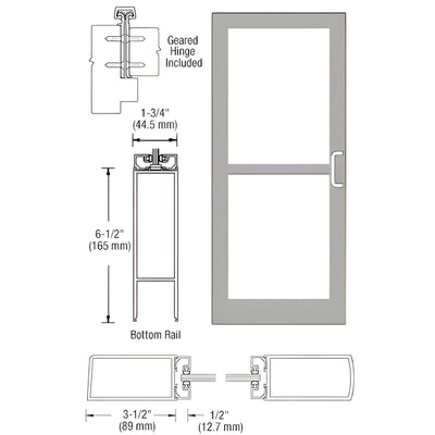 CRL-U.S. Aluminum Clear Anodized 400 Series Medium Stile Inactive Leaf of Pair 3'0 x 7'0 Offset Hung with Geared Hinged Complete Panic Door for 1" Glass with Standard Panic and Bottom Rail