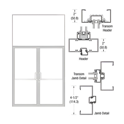 CRL-U.S. Aluminum Custom Size Clear Anodized Class 1 Series 451 Open Back Butt Hinge Transom Frame Complete (2FT)