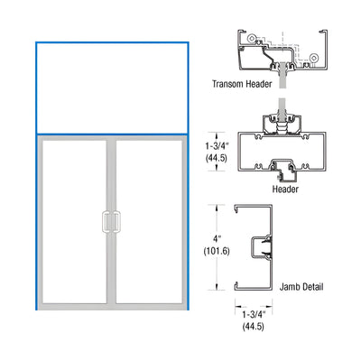 CRL-U.S. Aluminum Clear Anodized Open Back Transom Frame for Pair of Doors Offset Hung Surface Closers with Concealed Panics