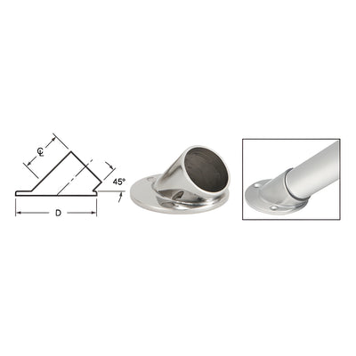 CRL Polished Stainless 45 Degree Angle Flange for 1-1/2" Tubing