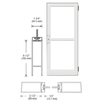 CRL-U.S. Aluminum White KYNAR® Paint Custom Single Series 400 Medium Stile Butt Hinged Entrance Door With Panic for Surface Mount Door Closer