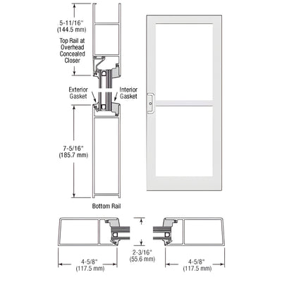 CRL-U.S. Aluminum White KYNAR® Paint IG600 Series Custom Single StormFront™ Gear Hinged Entrance for Panic and Concealed Overhead Closer