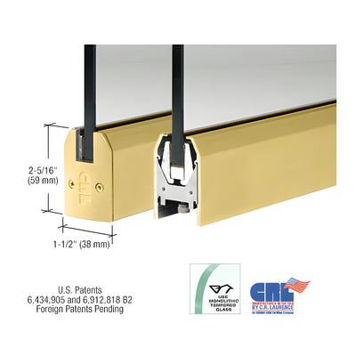 CRL Satin Brass 3/8" Glass Low Profile Tapered Door Rail Without Lock - Custom Length