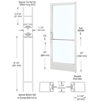 CRL-U.S. Aluminum White KYNAR® Paint Custom Size Single Series 250 Narrow Stile Offset Pivot Entrance Door for Overhead Concealed Door Closer