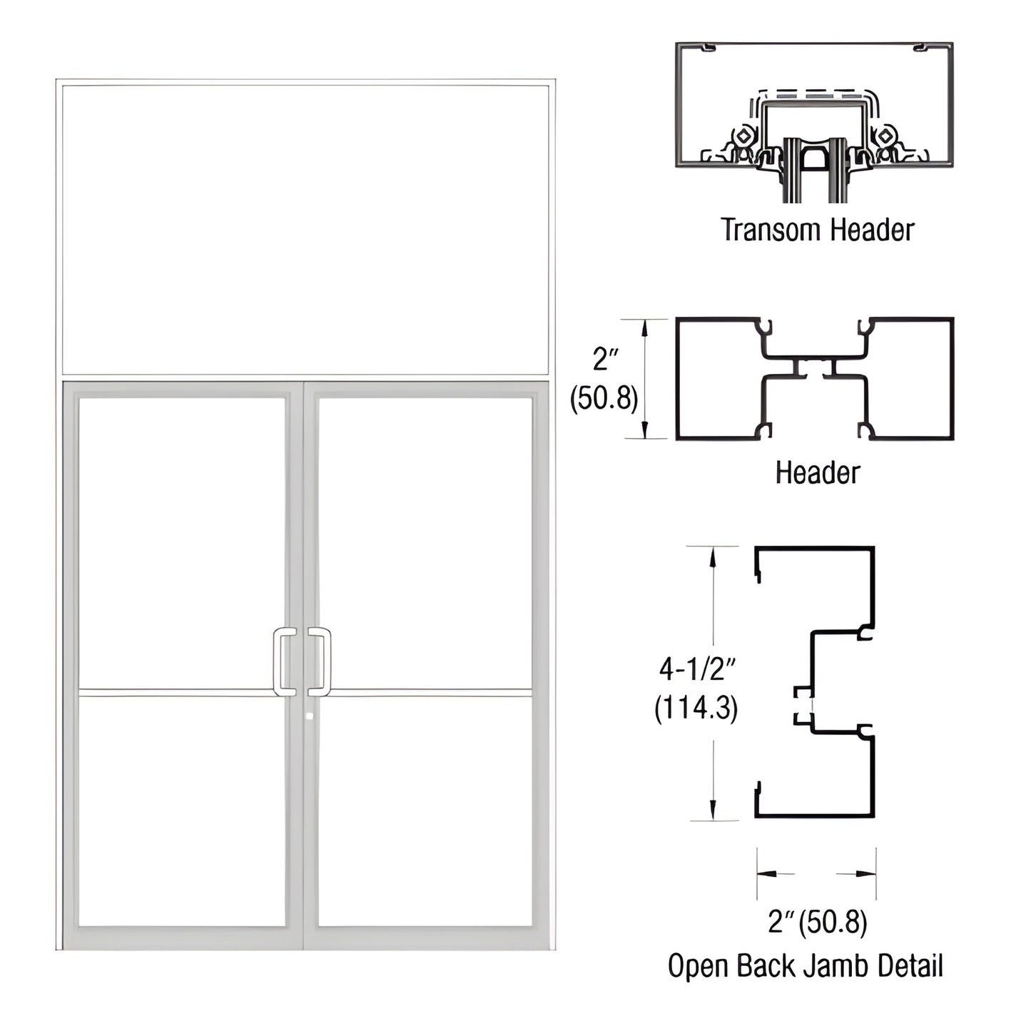 CRL-U.S. Aluminum IT451 74x126 White KYNAR® Open-Back Transom Frame
